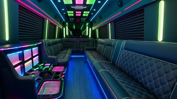 Interior of Charter Bus Company Edison's 30 Passenger Party Bus in Edison